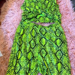 Snake skin top and biker shorts